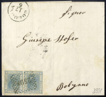 Cover "Cologna", Annullo Numerale "2598" Su Coppia 20 Cent. Del 17.6.1868 Per Bolzano, Splendida (Sass. T26 - 7P.) - Lombardo-Vénétie