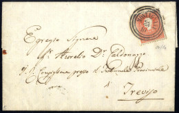 Cover "MONTAGNANA 23 / 10", Annullo C3 Su 5 Soldi, Seconda Emissione, Su Lettera Per Treviso (Sass. 5P.) - Lombardo-Vénétie