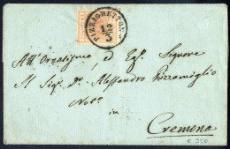 Cover "PIZZIGHETTONE 12 / 3", Annullo C1 Su 15 Cent. Rosso Su Lettera Per Cremona (Sass. 6 - 6P.) - Lombardije-Venetië