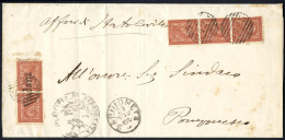 Cover "Viadana", Annullo Corsivo Piú Annullo Numerale "2425" Su Coppia 2 Cent. De La Rue, Tiratura Di Torino, Piú Strisc - Lombardy-Venetia