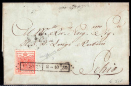 Cover "VICENZA / 2 - 10 / 50", Annullo R50 Su 15 Cent. Rosso Su Lettera Per Schio, Firm. Sorani (Sass. 3 - 6P.) - Lombardy-Venetia