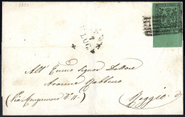 Cover 1852, 5 Cent. Verde, Senza Punto Dopo Le Cifre, Largo Bordo Di Foglio In Basso, Su Lettera Da Modena 7.7.1853 Per  - Modène