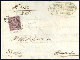 Cover 1853, Lettera Raccomandata Da Reggio Del 26.7. Per Montecchio Affrancata Con 10 C. Rosa Chiaro Annullato Con "RACC - Modena
