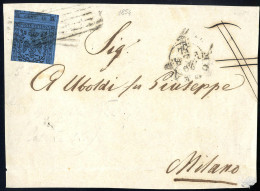 Cover 1852, 40 Cent. Azzurro Scuro, Tagliato In Modo Da Avere Il Tassello Del Valore In Alto Su "frontespizio" Di Letter - Modena