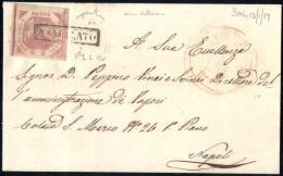 Cover 1859, Lettera Del 12.1.1859 Da Bari A Napoli, Affrancata Con 2 Grana Rosa Lillaceo Con Ampi Margini, "ANNULLATO" P - Naples