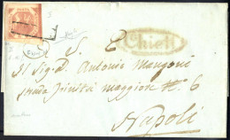 Cover 1858, Lettera Da Chieti Per Napoli Affrancata Con 2 Gr. Rosso Mattone, Bordo Di Foglio Inferiore II Tavola, Firmat - Neapel