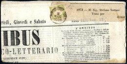 Cover 1861, Giornale L'Omnibus Del 2.5.1861 Da Napoli A Trani, Affrancato Con 1/2 Tornese Verde Giallo Chiaro Ben Margin - Neapel