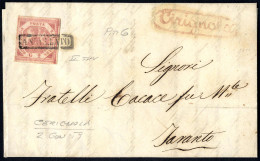 Cover "CIRIGNOLA" 1858, Ovale In Rosso Sul Fronte Di Lettera Del 2.1.1859 Per Taranto Affrancato Con 2 Grana, Splendido  - Naples