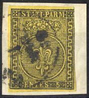 Piece 1852, 5 Cent. Giallo Arancio, Usato Su Frammento (Sass. 1) - Parma