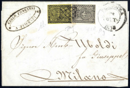 Cover 1853, Lettera Da Piacenza Il 28,10 Per Milano Affrancata Con 5 C. Giallo Arancio E 10 C. Bianco, Firmata AD E Chia - Parma