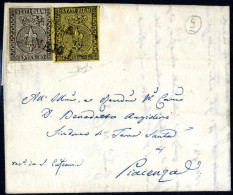 Cover 1854, Lettera Da Parma Il 6.5 Per Piacenza Affrancata Con 5 C. Giallo Arancio E 10 C. Bianco, Cert. Raybaudi, Sass - Parma