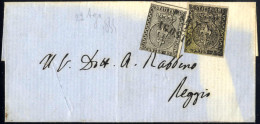 Cover 1855, Lettera Da Parma Il 22.8 Per Reggio Affrancata Con 5 C. Giallo Arancio E 10 C. Bianco, Tagli Di Disinfezione - Parme