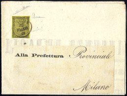 Cover 1858, Stampato Da Parma Del 18.2. Per Milano Affrancato Con Un Esemplare Isolato Del 5 C. Giallo Arancio, Certific - Parma