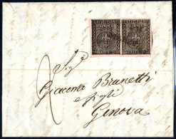Cover 1853, Lettera Da Parma Il 6.3 Per Genova Affrancata Con Coppia 15 C. Rosa, Firmata ED, Sass. 3a / 2200,- - Parme