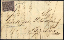 Cover 1857, Lettera Da Piacenza Il 1.2 Per Brescia Affrancata Con 15 C. Rosa, Greca Larga A Destra, Cert. Bolaffi, Sass. - Parma