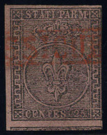 O 1852, 25 Cent. Violetto, Annullo Rosso (S. 4) - Parma