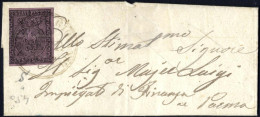 Cover 1852, Lettera Da Castel San Giovanni (Sass. Punti 5) Il 19.9 Per Parma Affrancata Con 25 C. Violetto, Tagli Di Dis - Parme