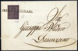 Cover 1852, Lettera Da Parma Il 6.1 Per Desenzano Affrancata Con 25 C. Violetto, Firmata AD, Cert. Colla, Sass. 4 / 1650 - Parme