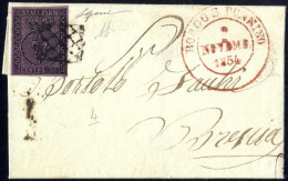 Cover 1854, Lettera Da Borgo S. Donnino Il 9.11 Per Brescia Affrancata Con 25 C. Violetto, Firmata AD E Gazzi, Sass. 4 / - Parme