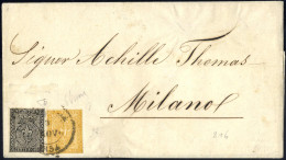 Cover 1854, Lettera Da Piacenza Il 3.11 Per Milano Affrancata Con 10 C. Nero Su Bianco E 5 C. Giallo Arancio, Firmata Em - Parma