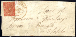 Cover 1853/55, Lettera Da Fiorenzuola (Sass. Punti 8) Il 15.1.1854 Affrancata Con 15 C. Vermiglio, Foro Di Registro, Sas - Parme