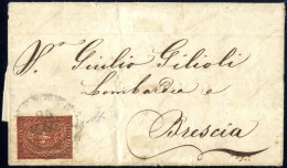 Cover 1857, Lettera Da Pontremoli Il 25.6 Per Brescia Affrancata Con 25 C. Bruno Rosso, Cert. ADiena, Sass. 8 / 3250,- - Parme
