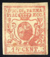 * 1857/59, 15 Cent. Vermiglio Con Inconsueta Varietà "grande Macchia Di Colore", Nuovo, Raro Esemplare, Cert. Cardillo ( - Parme