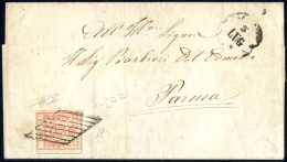 Cover 1859, Lettera Da Parma Il 5.7 Per Città Affrancata Con 15 C. Vermiglio Chiaro, Cert. A Diena E Raybaudi, Sass. 9a  - Parme