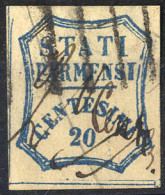 O 1859, Governo Provvisorio, 20 Cent. Azzurro, Usato (Sass. 15) - Parme