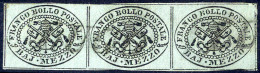 O 1852, ½ Baj. Grigio Azzurro, Striscia Di Tre Orizzontale, Usata (Sass. 1a / 700,-) - Etats Pontificaux
