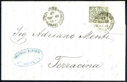 Cover 1865, Lettera Da Roma Il 30.8 Per Terracina Affrancata Con 2 B. Bianco, Sass. 3A - Etats Pontificaux