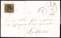 Cover 1852, 3 Baj. Camoscio, "otto Filetti", Su Lettera Da Roma 14.9.1859 Per Velletri, Di Grande Qualitá (Sass. 4c / 35 - Etats Pontificaux