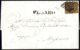 Cover 1850, 3 Baj. Bistro Arancio "stampa Oleosa" Su Lettera Da Pesaro 2.4.1858 Per Massaccio, Firm. E. Diena (Sass. 4e  - Etats Pontificaux