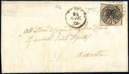 Cover 1852, 4 Baj. Bruno Grigio Chiaro Su Lettera Da Città Della Pieve 25.6.1855 Per Macerata, Annullato Con Timbro Dopp - Etats Pontificaux