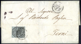 Cover 1852, 6 Baj. Grigio Verdastro Su Lettera Da Roma Per Terni (Sass. 7 / 350,-) - Etats Pontificaux