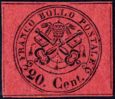 ** 1867, Stemma Pontificio, 20c. Rosso Bruno Con Gomma Originale Integra, Cert. Bolaffi, Sass. 18 / 1100,- - Etats Pontificaux