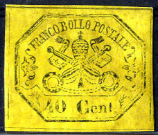 * 1867, 40 Cent. Giallo, Nuovo Con Gomma Originale, Ben Marginato (Sass. 19 / 375,-) - Etats Pontificaux