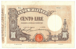 100 LIRE BARBETTI GRANDE B MATRICE LATERALE TESTINA DECRETO 15/10/1908 BB/BB+ - Regno D'Italia - Altri