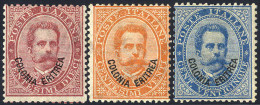 * 1893, 10 + 20 + 25 Cent., 3 Val. 25 Cent. Firm. Bolaffi E A. Diena (S. 4-6 / 1560,-) - Erythrée