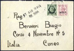 Cover 1946, Lettera Di Posta Aerea Da Rodi 26.9.1946 Per Cuneo Affrancata Con MEF Sassone 11 + 12, Splendida E Non Comun - Occ. Britanique MEF