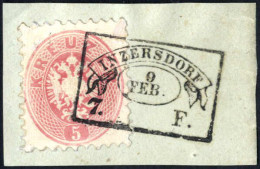 Piece "Inzersdorf", (RyB-ROeh Müller Punkte 180), Briefstück Mit 5 Kr. Rosa Gez. 9½, ANK 32 - Autres & Non Classés