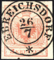O "Ebreichsdorf", (RDs-f Müller Punkte 8), Luxusabdruck Auf 3 Kr. Rot, ANK 3 - Autres & Non Classés