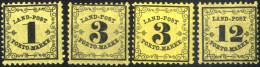 **/* 1862, Portomarken 1 Kr., 3 Kr. (zwei Stück In Nuancen) Und 12 Kr. Schwarz Auf Grünlichgelb Bzw. Gelb, Bis Auf Die 1 - Autres & Non Classés