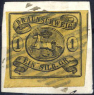 O 1853/56, Wappen Im Waagrechten Oval, 1 Sgr Schwarz Auf Gelb, Ungezähnt Und Gestempelt, Mi. 6 - Brunswick