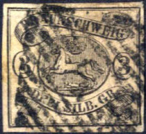 O 1853/56, Wappen Im Waagrechten Oval, 3 Sgr Schwarz Auf Mattrosa, Ungezähnt Und Gestempelt, Mi. 8a - Brunswick