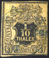 O 1855, Glatter Wertschild Unter Krone, 1/10 Th / 3 Sgr Schwarz Mit Engmaschigem Netzwerk, Ohne Wz., Ungezähnt (knapper  - Hanovre