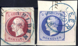 O/piece 1859, König Georg V, 1 Gr Lilarot, 2 Gr Ultramarin, Ungezähnt Und Gestempelt Auf Briefstück, Mi. 14,15 - Hanovre