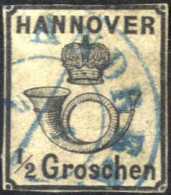 O 1860/62, Posthorn, ½ Gr Schwarz, Ungezähnt, Gestempelt, Mi. 17x - Hanovre