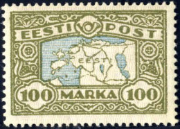 ** 1923, Landkarte 100 M Oliv/hellblau Postfrisch, Mi. 40 - Estonie