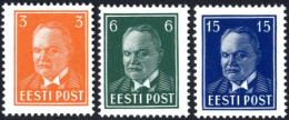 ** 1940, Staatspräsident Päts, Komplette Serie 3 Werte Auf Weißem Papier, Postfrisch, Mi. 156-158 W - Estonie